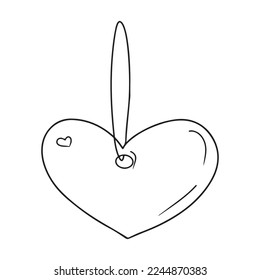 Heart-shaped pendant, keychain. Love concept, valentine's day gift in black isolated on white background. Hand drawn vector sketch illustration in simple doodle vintage engraved style