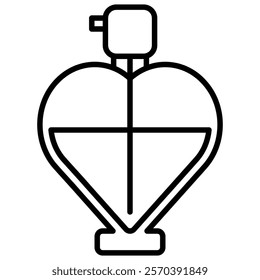 A heart-shaped perfume bottle line art icon illustration. Perfect for Valentine's Day, romantic gifts, and beauty-related designs.