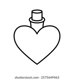 Heart-shaped perfume bottle with a small cylindrical cap. Love potion icon, isolated on white.