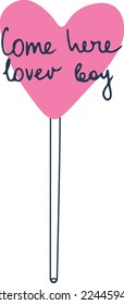 Heart-shaped pink lollipop with text