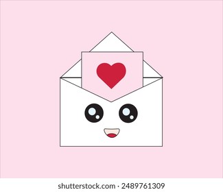 A heart-shaped pink note in a white envelope. Valentine's Day design elements on a pink background. Vector illustration.
