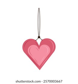 Heart-shaped pink pendant isolated on white background. Hand drawn vector illustration in flat style. Love concept, gift for the girlfriend. Keychain design, happy saint Valentines day