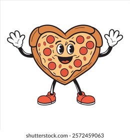 A heart-shaped pizza character vector illustration