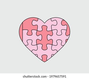 Heart-shaped puzzle. Conceptual vector illustration of the problems of love and partnership.