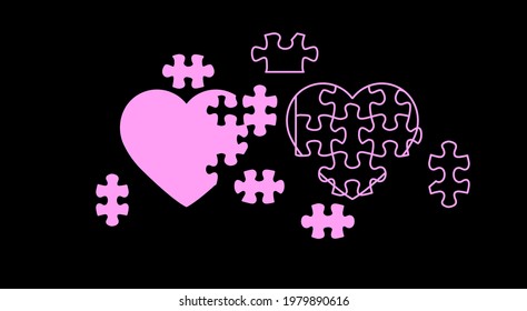 Heart-shaped puzzle. Conceptual vector illustration of the problems of love and partnership.
