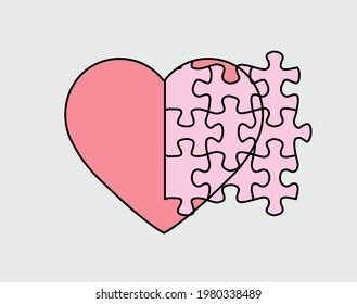 Rompecabezas en forma de corazón. Ilustración conceptual vectorial de los problemas del amor y la asociación.
