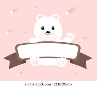 Heart-shaped raindrops and White bear doll. and name tags illustration set. Valentine's Day, White Day, Pepero Day, pink, anniversary. Vector drawing. Hand drawn style.