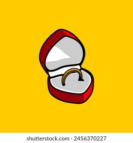 heart-shaped red box containing gold wedding rings vector illustration