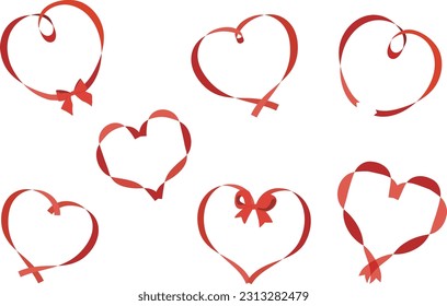 Heart-shaped red ribbon frame illustration set