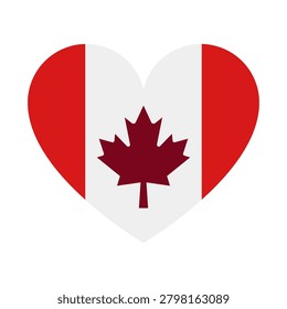 A heart-shaped representation of the Canadian flag featuring the iconic red and white colors and a central maple leaf symbol.