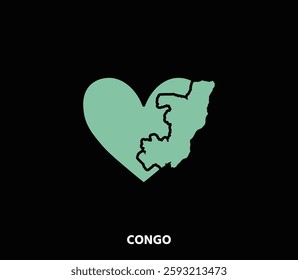 A heart-shaped Republic of the Congo map, symbolizing love for its rich rainforests and culture. Great for travel and conservation projects.