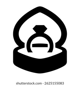 Heart-Shaped Ring Box with Diamond. vector: Ideal for use as a tattoo, icon, web graphic design, and infographic concepts."