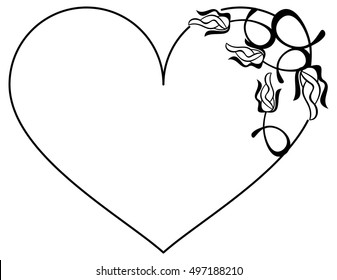 Heart-shaped silhouette frame with decorative flowers. Design element for advertisements, flyer, web, wedding and other invitations or greeting cards.Vector clip art.