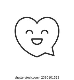 Heart-shaped speech bubble with a smile, linear icon. Line with editable stroke