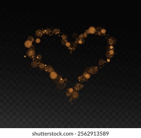A heart-shaped star trail. Shimmering dust particles fly and leave behind a heart shaped trail.  Bright particles glow with the special festive light of Christmas. Background for greeting card.	