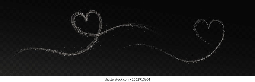 A heart-shaped star trail. Shimmering dust particles fly and leave behind a heart-shaped trail. Bright particles glow with the special festive light of Christmas. Background for greeting card.	