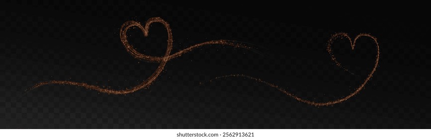 A heart-shaped star trail. Shimmering dust particles fly and leave behind a heart shaped trail.  Bright particles glow with the special festive light of Christmas. Background for greeting card.	