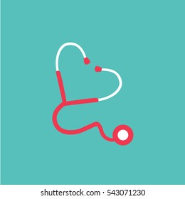 Heart-shaped stethoscope illustration isolated in a Turquoise background