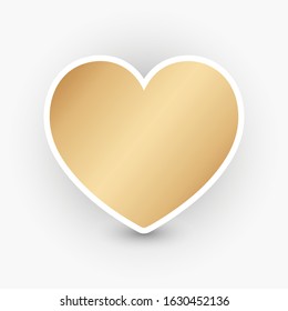 Heart-shaped sticker with gradient metallic fill and white outline. Bronze label, love, like. Valentine card. Social media concept.