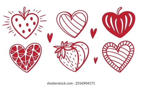 Heart-Shaped Strawberries and Love Illustrations