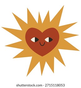 Sol en forma de corazón con Ilustración vectorial facial sonriente. Mostrando una combinación única de calidez y amor. Perfecto para proyectos creativos y difusión de positivismo.