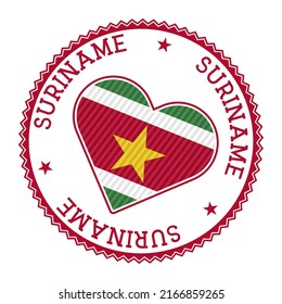 Heart-shaped Suriname flag badge vector illustration.