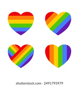 Iconos de símbolos en forma de corazón para LGBTQ+. Lesbianas, gays, bisexuales, transexuales, concepto símbolo de amor.