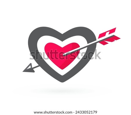 Heart-shaped target pierced with arrow. Lovestruck, vector symbol.