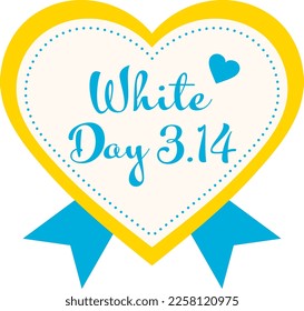 Título en forma de corazón del Día Blanco. Texto del Día Blanco 14 de marzo.