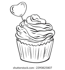 Heart-shaped topping on a cupcake. for weddings bachelorette parties birthdays anniversaries. delightful addition to children's menus. for bakeries pastry shops cafes restaurants and menu decoration