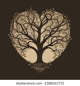 Diseño vectorial ornamental de árbol en forma de corazón