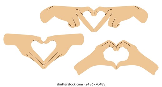 Heart-shaped two hands, fingers forming, making love symbol. Liking gesture, showing support and trust. Romantic relationship expression. Flat vector illustration isolated on white background