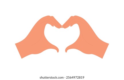 Heart-shaped two hands, fingers forming, making love symbol. Liking gesture, showing support and trust. Romantic relationship expression. Flat vector illustration isolated on white background.