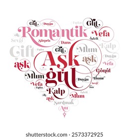 A heart-shaped typography design created with various romantic words. Represents themes of love, affection, and emotions with an elegant and stylish composition