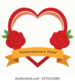 Heart-Shaped Valentine Design with Roses and Yellow Banner