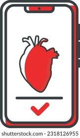 heart-shaped vector icon design with a mobile phone icon, this design means health checks through digital media. This design can be used as a decorative illustration with a digital health theme.