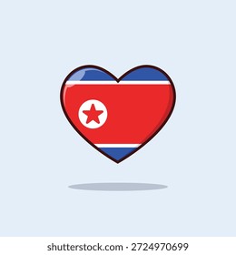 Ilustración vectorial en forma de corazón con la bandera de Corea del Norte. Este moderno diseño plano representa el amor por el país, el patriotismo, el nacionalismo y la identidad nacional. Adecuado para conceptos relacionados con la política, las relaciones internacionales, los símbolos del país, el Uso editorial o los proyectos de Diseño gráfico creativo.