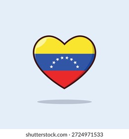 Herzförmige Vektorgrafik mit der Nationalflagge Venezuelas. Dieses moderne Flachdesign symbolisiert die Liebe zum Land, Patriotismus, Nationalismus und nationale Identität. Ideal für Konzepte, die mit Politik, internationalen Beziehungen, lateinamerikanischen Ländern, Nationalstolz oder kreativen und redaktionellen Grafikdesign-Projekten zu tun haben.