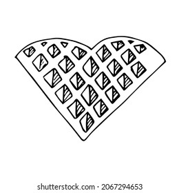 Ilustración vectorial de waffle en forma de corazón, doodle de dibujo a mano