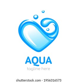 Agua en forma de corazón. Logo de Aqua. Concepto de diseño de agua limpia. Ilustración del vector