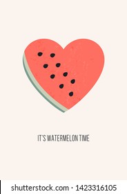 Heart-shaped watermelon slice.
Summer design with watermelon and text it's watermelon time