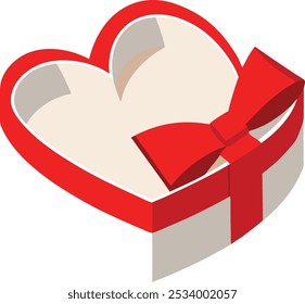 A heart-shaped white gift box with red accents featuring an open design perfect for presenting special gifts or keepsakes.