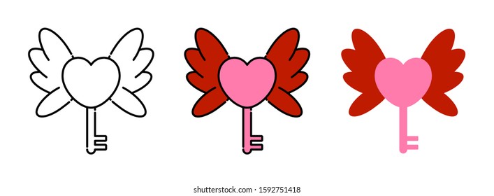 heart-shaped and wing icon set isolated on white background for web design,Valentine day concept 