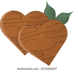 Heart-Shaped wood Valentine's Day isolated on white background. Sustainable valentine's day or wedding. Eco-friendly heart. Wood material. Flat style. Ecological love. Vector illustration