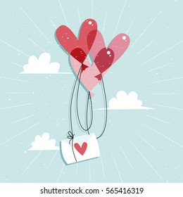 Heart-sharped balloons Valentine's Day card. Vector illustration.