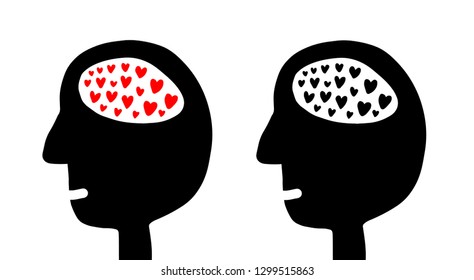 Heartsinside head set hand drawn illustration cartoon style