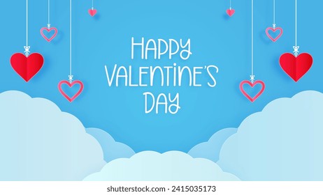 Coeurs Et Nuages Fluffeux Sur Fond Cloudscape Bleu Conception Vectorielle De Voeux De Saint-Valentin