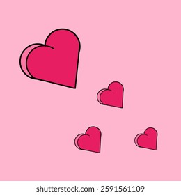 Heart-themed vector illustration for Valentine's Day. Four pink eyes with thin shadows, arranged on a pink background. The design is simple and stylish.