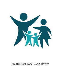 A heartwarming abstract logo depicting a family of four, with two parents and two children, symbolizing unity and togetherness