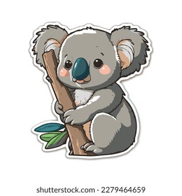 Heartwarming Brown Koala Hugging Tree Trunk with a Sad Face